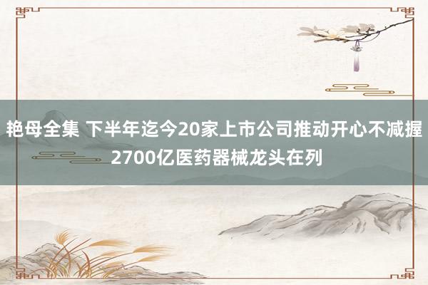 艳母全集 下半年迄今20家上市公司推动开心不减握 2700亿医药器械龙头在列