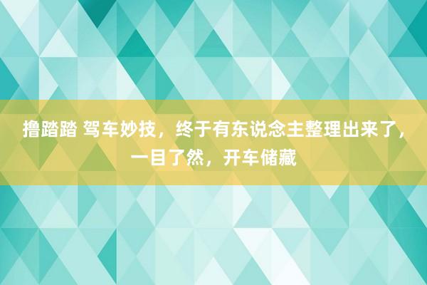 撸踏踏 驾车妙技，终于有东说念主整理出来了，一目了然，开车储藏