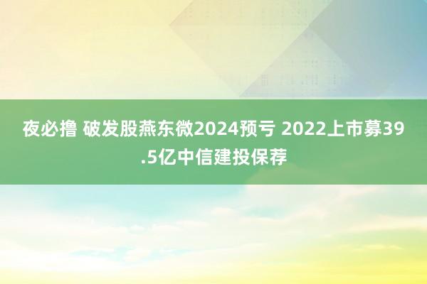 夜必撸 破发股燕东微2024预亏 2022上市募39.5亿中信建投保荐