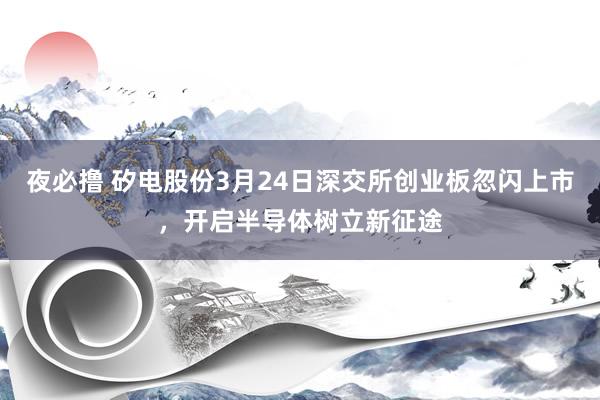 夜必撸 矽电股份3月24日深交所创业板忽闪上市，开启半导体树立新征途