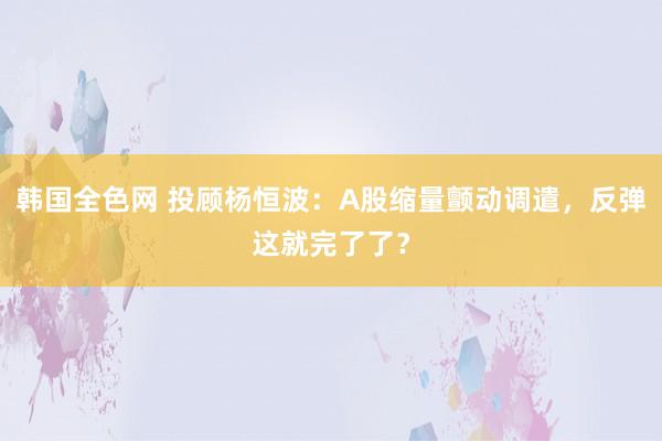 韩国全色网 投顾杨恒波：A股缩量颤动调遣，反弹这就完了了？