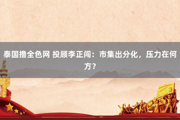 泰国撸全色网 投顾李正闯：市集出分化，压力在何方？