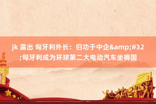 jk 露出 匈牙利外长：归功于中企&#32;匈牙利成为环球第二大电动汽车坐褥国