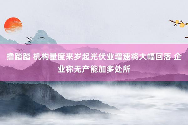 撸踏踏 机构量度来岁起光伏业增速将大幅回落 企业称无产能加多处所