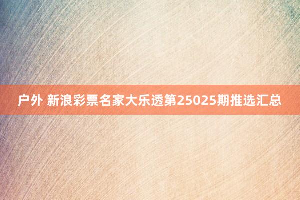 户外 新浪彩票名家大乐透第25025期推选汇总