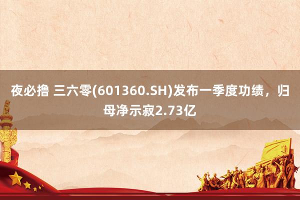 夜必撸 三六零(601360.SH)发布一季度功绩，归母净示寂2.73亿